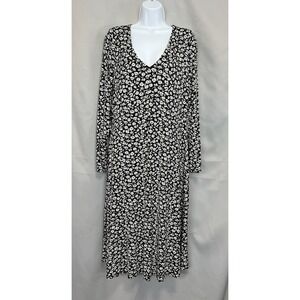 Old Navy Women's Black White Floral Midi Dress 1X Plus Cottage Core Long Sleeves